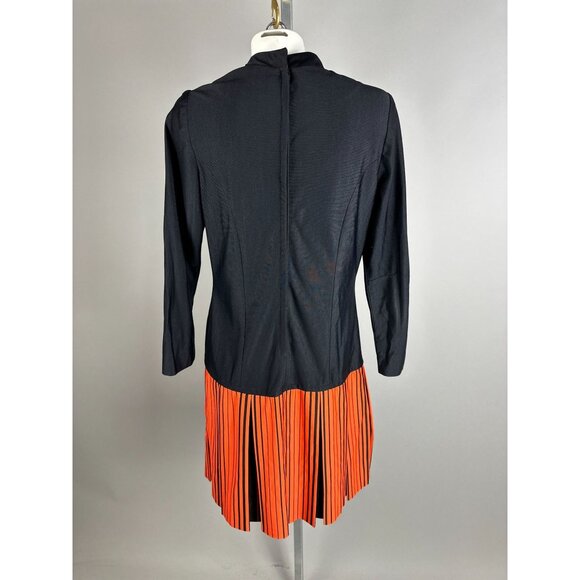 Vtg 60s Hazel Greer Black Orange Drop Waist Neck Tie Halloween Dress Size M/L - Picture 3 of 6